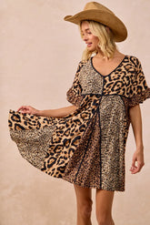 BiBi Leopard Prints Mix and Match Short Sleeves Dress OutfitFlow